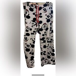 Disney Pajama Pants Womens Medium White Mickey Mouse Fuzzy Fleece Bottoms
